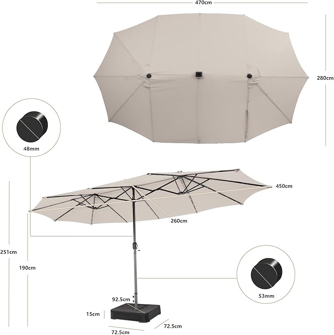 4.7M Double-Sided Outdoor Umbrella with Solar Lights for Poolside Garden Yard
