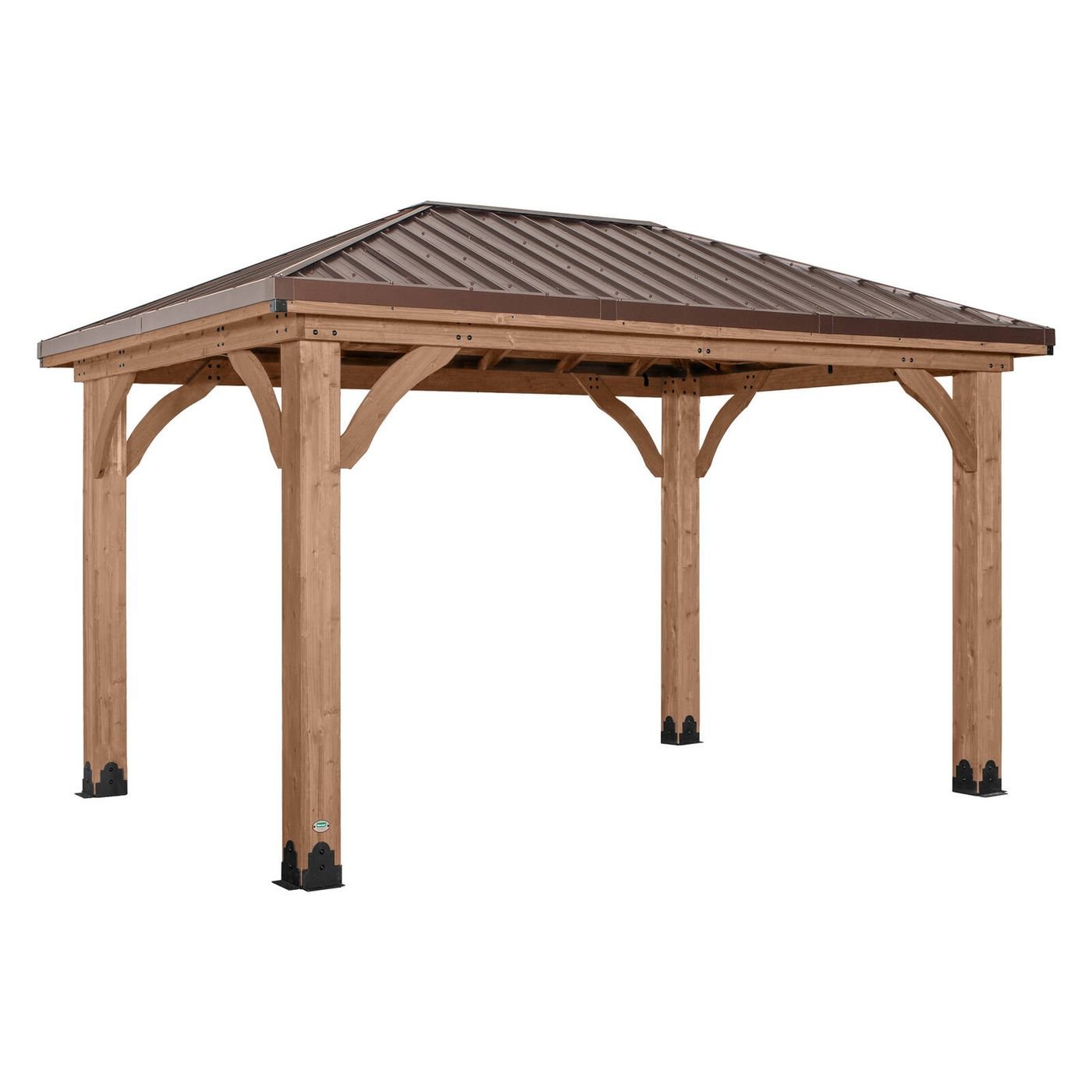 Backyard Discovery Cordova 4.3 m x 3.0 m Cedar Wood Outdoor Patio Gazebo with Hardtop Galvanised Steel Hip Roof and PowerPort