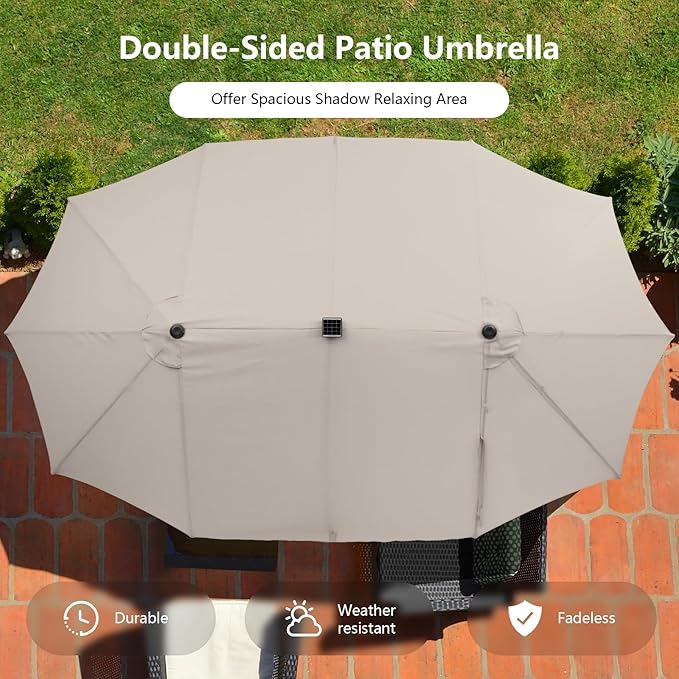 4.7M Double-Sided Outdoor Umbrella with Solar Lights for Poolside Garden Yard