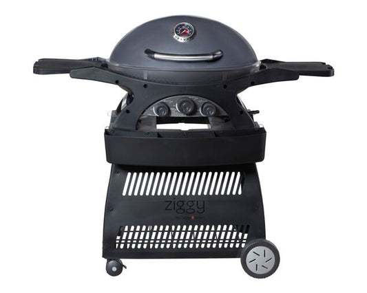 Ziggy Classic Triple Grill LPG BBQ Plus Cart Bundle - Gunmetal Grey