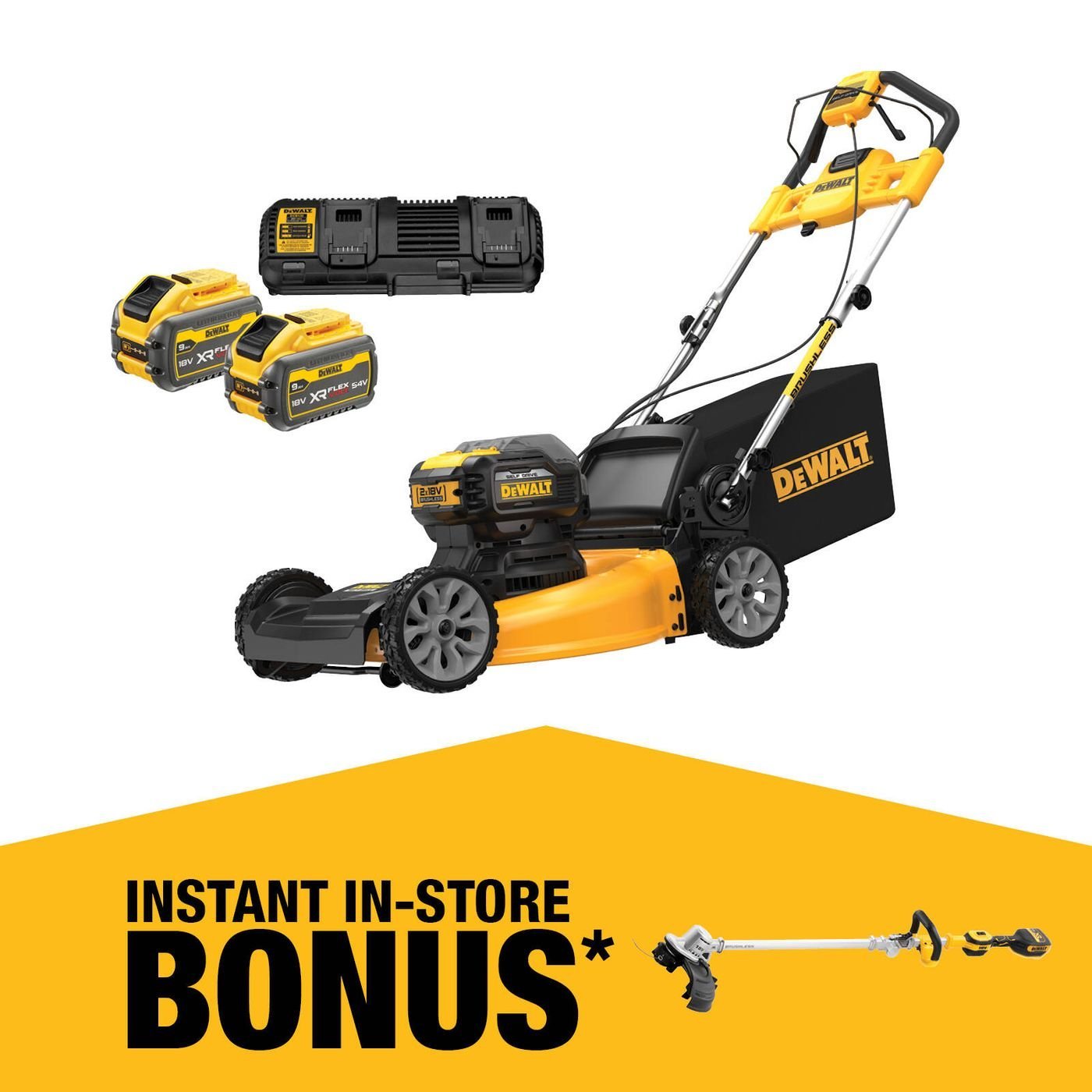 DeWALT 2x18V XR Self-Propelled Lawn Mower Kit with 9Ah FLEXVOLT Batteries